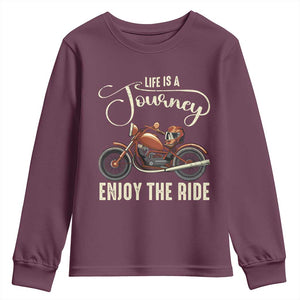 Motorcycle Rider Youth Sweatshirt Lifes A Journey Enjoy The Ride Biker TS09 Maroon Print Your Wear