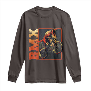 BMX Cyclist Bicycle Long Sleeve Shirt Funny Dinosaur Riding TS09 Dark Chocolate Print Your Wear