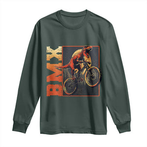 BMX Cyclist Bicycle Long Sleeve Shirt Funny Dinosaur Riding TS09 Dark Forest Green Print Your Wear