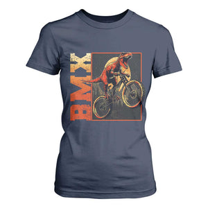 BMX Cyclist Bicycle T Shirt For Women Funny Dinosaur Riding TS09 Navy Print Your Wear