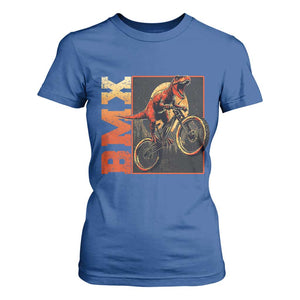 BMX Cyclist Bicycle T Shirt For Women Funny Dinosaur Riding TS09 Royal Blue Print Your Wear