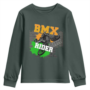 BMX Rider Cyclist Bicycle Youth Sweatshirt TS09 Dark Forest Green Print Your Wear