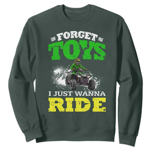 Funny Quad Bike Kid Sweatshirt Forget Toys I Just Wanna Ride TS09 Dark Forest Green Print Your Wear