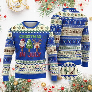 Tropical Xmas Ugly Christmas Sweater Ice Cream Santa Christmas Tree Reindeer TS09 Blue Print Your Wear