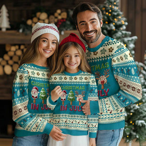 Tropical Xmas Ugly Christmas Sweater Ice Cream Santa Christmas Tree Reindeer TS09 Teal Print Your Wear