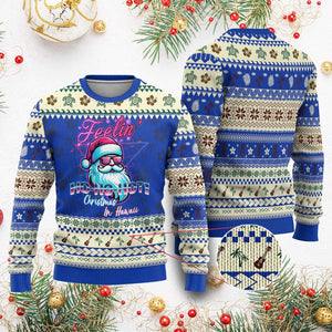 Tropical Xmas Ugly Christmas Sweater Retro Santa Feelin' Ho Ho Hot TS09 Blue Print Your Wear