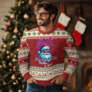 Tropical Xmas Ugly Christmas Sweater Retro Santa Feelin' Ho Ho Hot TS09 Hibiscus Print Your Wear