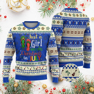 Just A Girl Who Loves Xmas In July Ugly Christmas Sweater TS09 Blue Print Your Wear