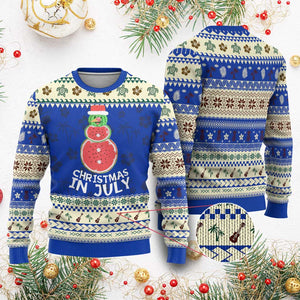 Funny Tropical Xmas Ugly Christmas Sweater Watermelon Summer Snowman TS09 Blue Print Your Wear