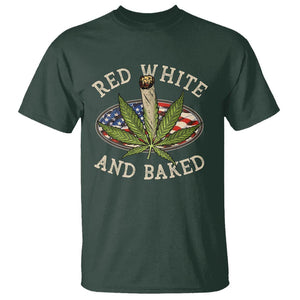 Funny Marijuana 4th Of July T Shirt Red White and Baked Patriotic Weed TS09 Dark Forest Green Print Your Wear