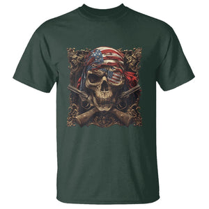 Funny Pirate 4th Of July T Shirt Patriotic America Flag Skull TS09 Dark Forest Green Print Your Wear