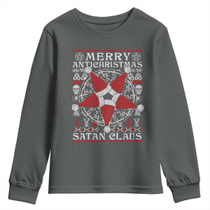 Anti Christmas Youth Sweatshirt Merry Antichristmas Noel Hat Pentagram TS09 Dark Heather Print Your Wear