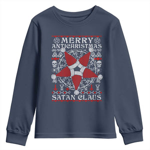 Anti Christmas Youth Sweatshirt Merry Antichristmas Noel Hat Pentagram TS09 Navy Print Your Wear