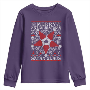 Anti Christmas Youth Sweatshirt Merry Antichristmas Noel Hat Pentagram TS09 Purple Print Your Wear