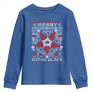 Anti Christmas Youth Sweatshirt Merry Antichristmas Noel Hat Pentagram TS09 Royal Blue Print Your Wear
