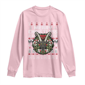 Anti Christmas Long Sleeve Shirt Merry Christless Satan Baphomet Wreath TS09 Light Pink Print Your Wear
