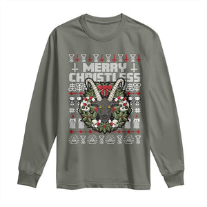Anti Christmas Long Sleeve Shirt Merry Christless Satan Baphomet Wreath TS09 Military Green Print Your Wear