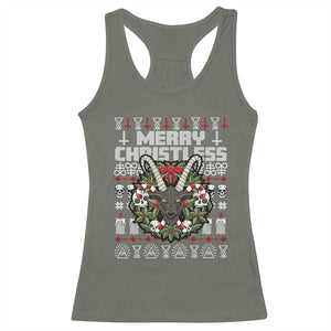 Anti Christmas Racerback Tank Top Merry Christless Satan Baphomet Wreath TS09 Military Green Print Your Wear