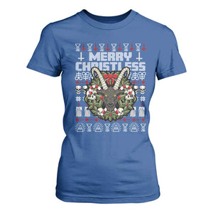 Anti Christmas T Shirt For Women Merry Christless Satan Baphomet Wreath TS09 Royal Blue Print Your Wear