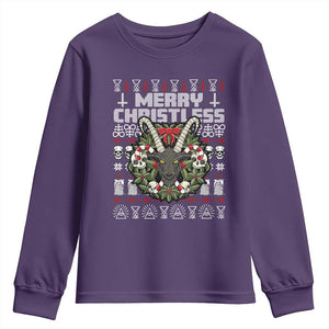 Anti Christmas Youth Sweatshirt Merry Christless Satan Baphomet Wreath TS09 Purple Print Your Wear