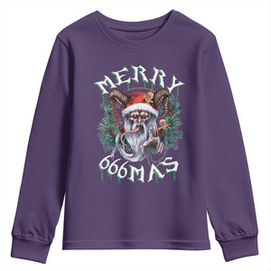 Anti Christmas Youth Sweatshirt Merry 666Mas Satan Creepy Christmas TS09 Purple Print Your Wear