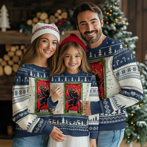 Xmas Krampus Ugly Christmas Sweater American Traditional Tarot Card TS09 Navy Print Your Wear