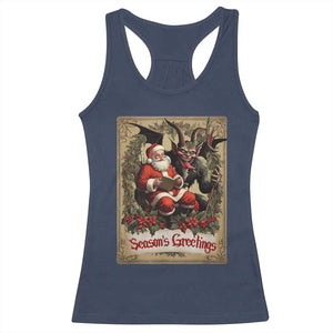 Christmas Krampus Racerback Tank Top Season Greeting Vintage Tarot Card TS09 Navy Print Your Wear