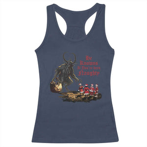 Christmas Krampus Racerback Tank Top He Knows If You've Been Naughty TS09 Navy Print Your Wear