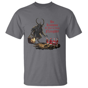 Christmas Krampus T Shirt He Knows If You've Been Naughty TS09 Charcoal Print Your Wear