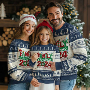 Family Christmas 2024 Ugly Christmas Sweater Making Memories Together TS09 Navy Print Your Wear