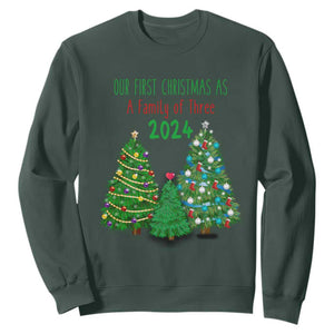 First Christmas As A family Of Three Sweatshirt TS09 Dark Forest Green Print Your Wear