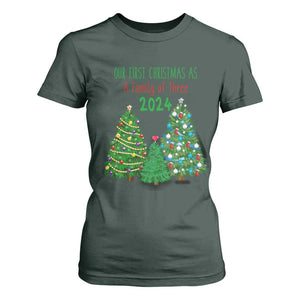 First Christmas As A family Of Three T Shirt For Women TS09 Dark Forest Green Print Your Wear
