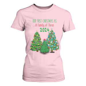 First Christmas As A family Of Three T Shirt For Women TS09 Light Pink Print Your Wear