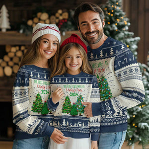 First Christmas As A family Of Three Ugly Christmas Sweater TS09 Navy Print Your Wear