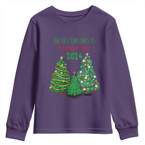 First Christmas As A family Of Three Youth Sweatshirt TS09 Purple Print Your Wear