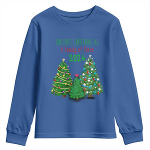 First Christmas As A family Of Three Youth Sweatshirt TS09 Royal Blue Print Your Wear