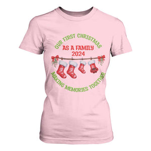 First Christmas As A family T Shirt For Women Making Memories Together Xmas 2024 TS09 Light Pink Print Your Wear
