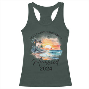 First Christmas Married 2024 Couple Matching Racerback Tank Top TS09 Dark Forest Green Print Your Wear