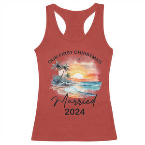 First Christmas Married 2024 Couple Matching Racerback Tank Top TS09 Red Print Your Wear