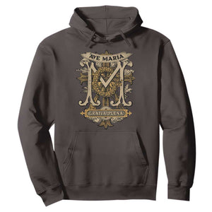 Ave Maria Hoodie Gratia Plena Blessed Mother Mary Hail TS09 Dark Chocolate Print Your Wear