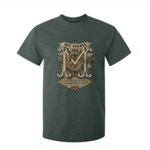 Ave Maria T Shirt For Kid Gratia Plena Blessed Mother Mary Hail TS09 Dark Forest Green Print Your Wear