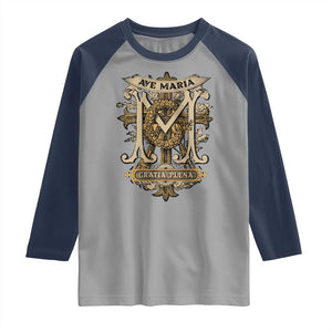 Ave Maria Raglan Shirt Gratia Plena Blessed Mother Mary Hail TS09 Sport Gray Navy Print Your Wear