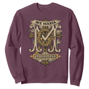 Ave Maria Sweatshirt Gratia Plena Blessed Mother Mary Hail TS09 Maroon Print Your Wear
