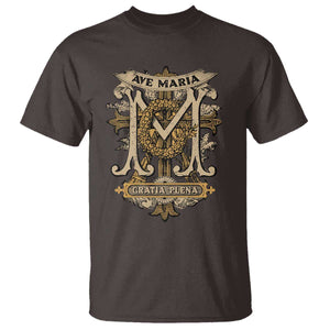 Ave Maria T Shirt Gratia Plena Blessed Mother Mary Hail TS09 Dark Chocolate Print Your Wear