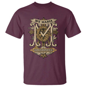Ave Maria T Shirt Gratia Plena Blessed Mother Mary Hail TS09 Maroon Print Your Wear