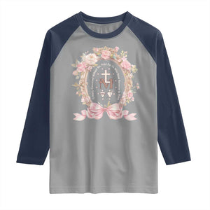 Ave Maria Raglan Shirt Miraculous Medal Blessed Mother Mary Hail TS09 Sport Gray Navy Print Your Wear