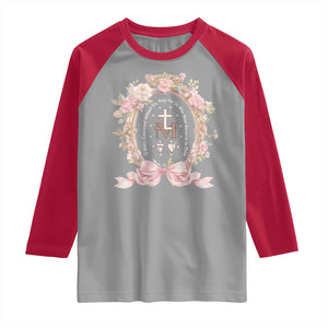Ave Maria Raglan Shirt Miraculous Medal Blessed Mother Mary Hail TS09 Sport Gray Red Print Your Wear