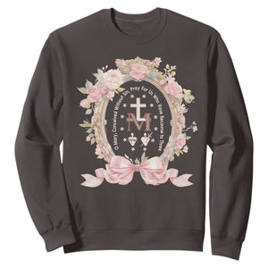 Ave Maria Sweatshirt Miraculous Medal Blessed Mother Mary Hail TS09 Dark Chocolate Print Your Wear