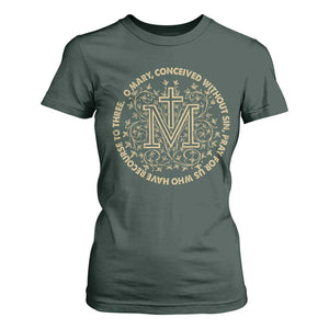 Marian Catholic Ave Maria T Shirt For Women Miraculous Medal Blessed Mother Mary Hail TS09 Dark Forest Green Print Your Wear