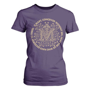 Marian Catholic Ave Maria T Shirt For Women Miraculous Medal Blessed Mother Mary Hail TS09 Purple Print Your Wear